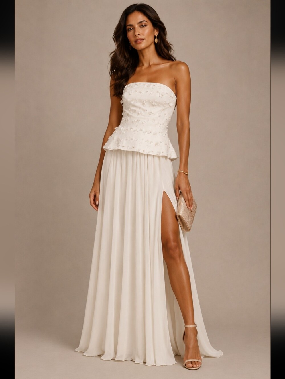 BHLDN Anthropologie Strapless EMBELLISHED  Cream Dress